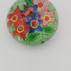 Lovely Floral Glass Paperweight With Attached Bee