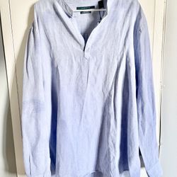 Perry Ellis Blue Casual Mans Linen Shirt Size XXL