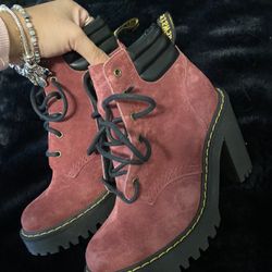 Doc marten Burgundy suede heel boots size 5