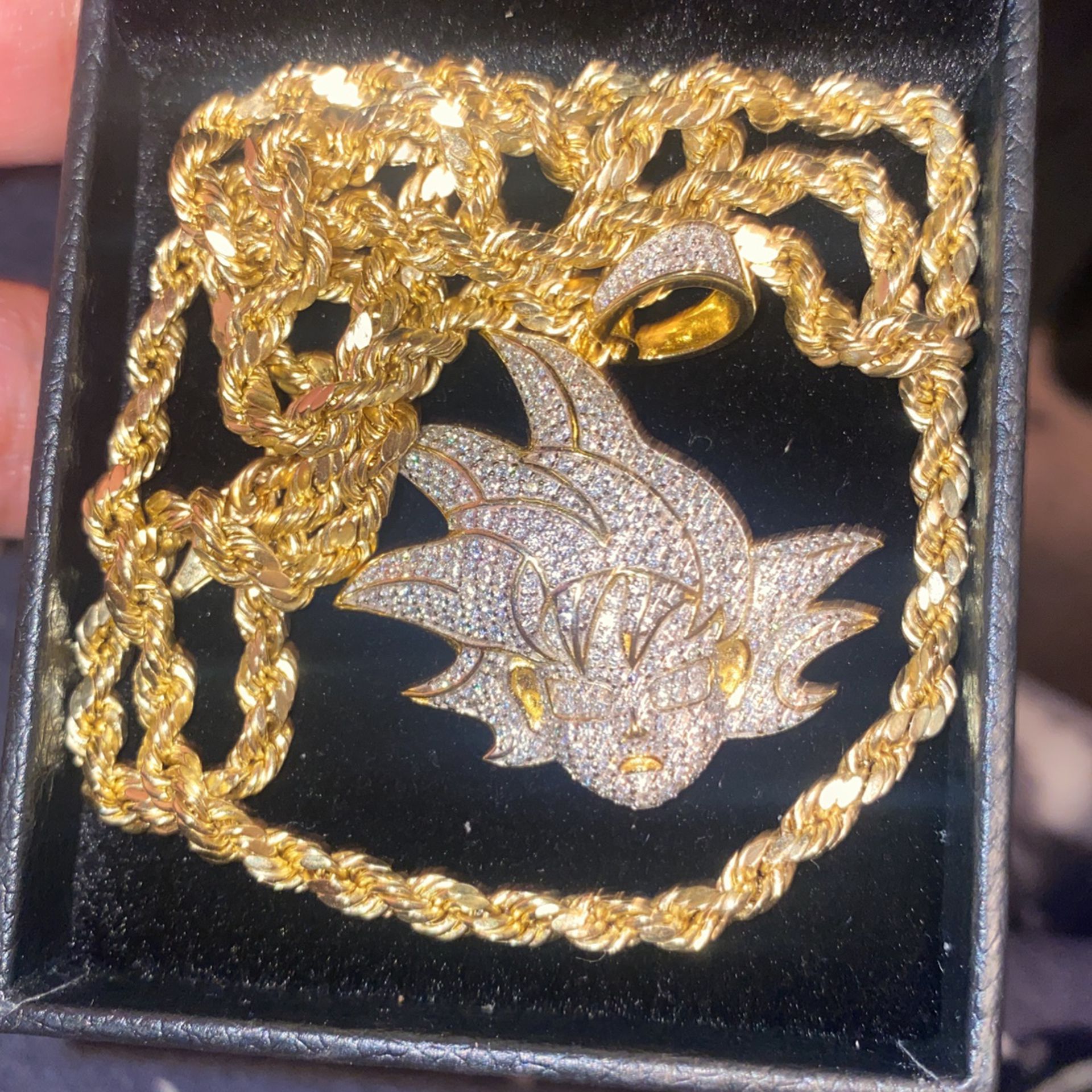 Iced Out Goku Pendant & 26 Inch Gold Rope Chain 