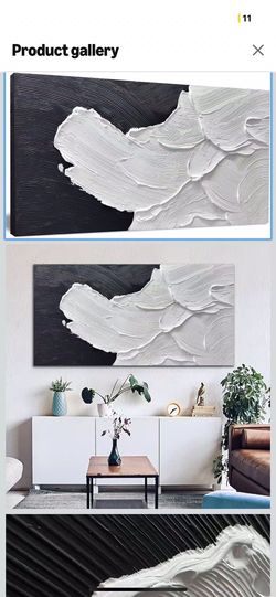 Black and White Abstract Wall Art for Living Room Hand-Painted Large Abstract Wave Oil Paintings Artwork for Bedroom Office Home Decor 20x40 Inch
