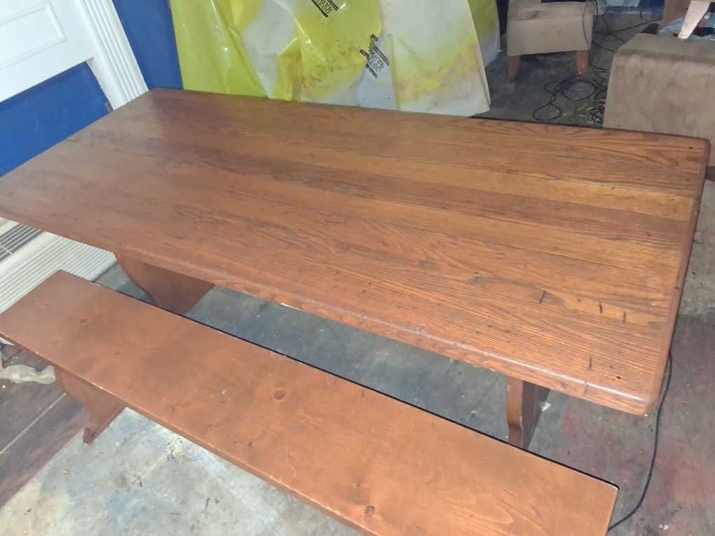8' Oak Farm House Dining Table W/ Bench Seats