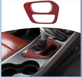 RT-TCZ for Challenger Gear Shift Knob Panel Trim Cover for Dodge Challenger 2015-2023 Red Carbon Fib