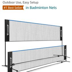 Badminton Net, Height Adjustable Kids Volleyball Net, Foldable Nylon Net 14ft Tennis Pickleball Blue