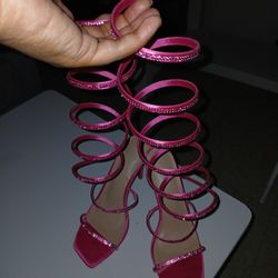 Long Strap Pink Sparkly Heels