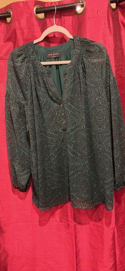 Lane Bryant Dark Emerald Green embroidered blouse size 14