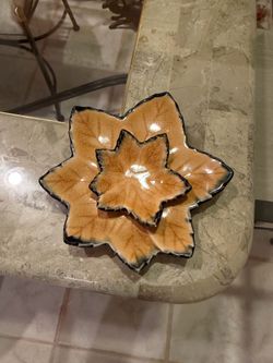 Set of 2 Vintage Piopi Japan Star-Shaped Ceramic Bowls - Brown Crackle Glaze