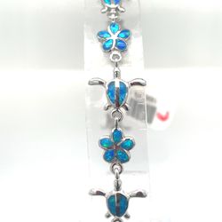 925 Silver 7” Turtle & Flowers Bracelet 7.90g 166658