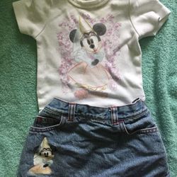 Disney studio baby girl minnie mouse outfit size 6-9 denim skirt with short slee