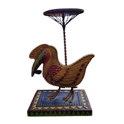 Wooden Carved Bird Candle Holder "Amazonia" by Marsha McCarthy 8.25" colorful
