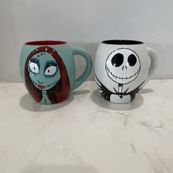 2 Disney Nightmare before Christmas coffee cup Jack and Sally 18 oz ceramic mugs. LAST 2 PAIRS.