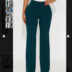 Ladies Size 2X (US 16-18) Hunter Green Wide Leg, High Waist Dress Pants