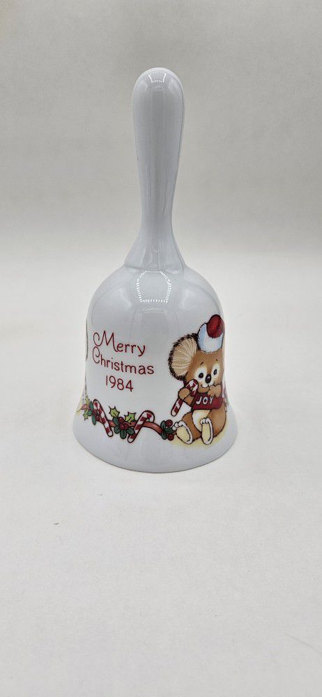 vintage 1984 white bell Christmas Bell with bear #Anthropologie #westelm #potterybarn 