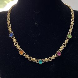 Vintage Swarovski Signed ~ 17" Multi-Color Crystal Choker/Necklace ~ Gold Tone