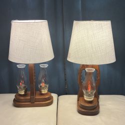 *Rare*Vintage Wooden Hurricane Lamps Set of 2