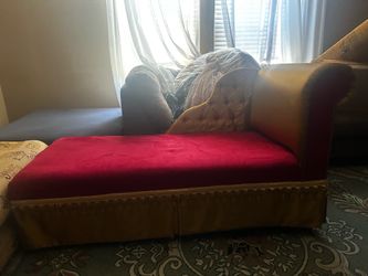 Elegant Red & Gold Chaise Lounge/ fainting couch