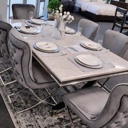 Gorgeous Faux Marble Dining Table + 6 Chairs On Sale Only $1,250