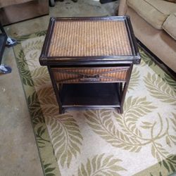 Wood And Rattan Side table 