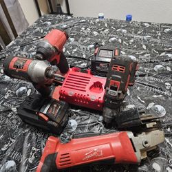 Milwaukee M18 Drill Grinder Batteries And Charger Combo