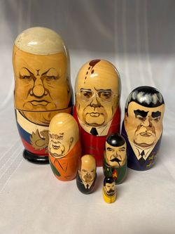 Vintage Russian Soviet Leaders Nesting Dolls (7pcs)