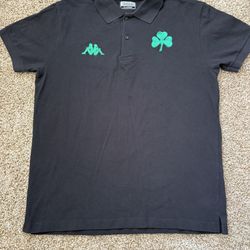 Kappa Panathinaikos FC Black Polo Shirt Green Embroidered  Mens Size XL