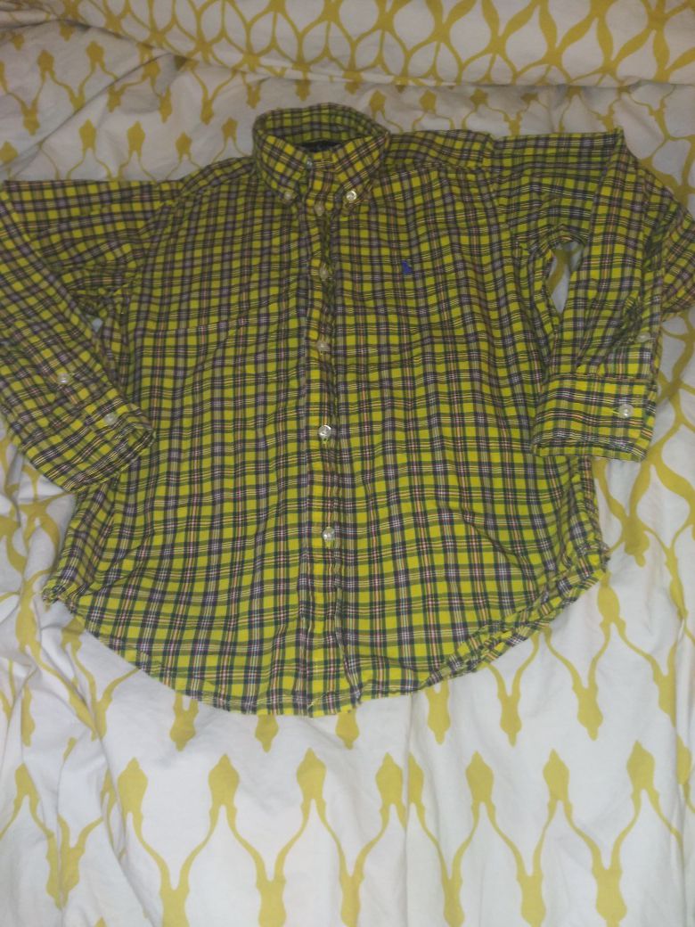 Ralph Lauren Boy's Size 7 Yellow Plaid Long Sleeve Oxford Dress Shirt