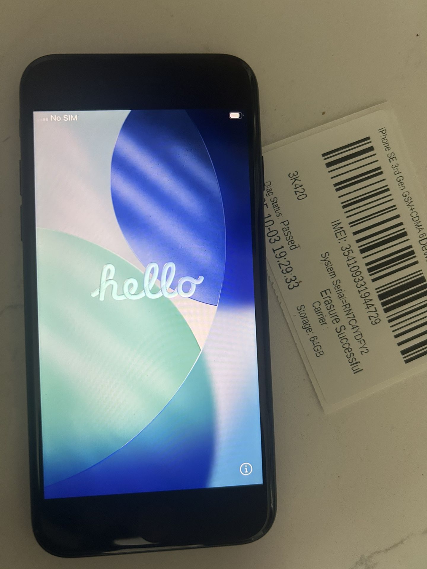 iPhone SE 3 64GB Midnight. unlocked to any US carrier , will first be activated to any US carrier then locked to that carrier. Like new. Battery life