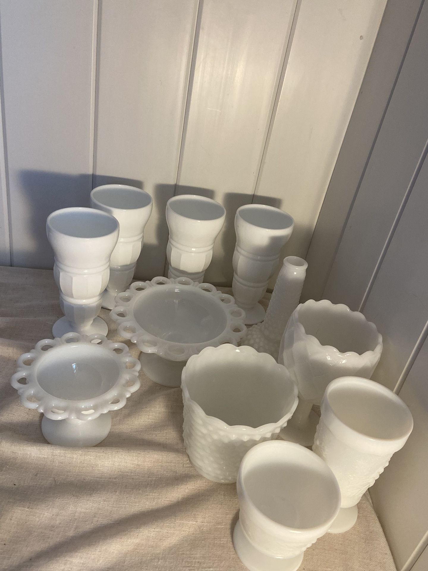 Vintage milk white glass bowls glasses  Anchor Hocking  Fire King MCM  glass ware EACH