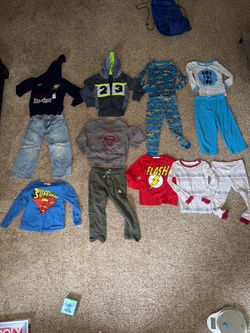 Boys winter/fall clothes size 3T. Some have light stains. Jeans have a hole in knee that came that way. Some decals are cracking or faded - see pics