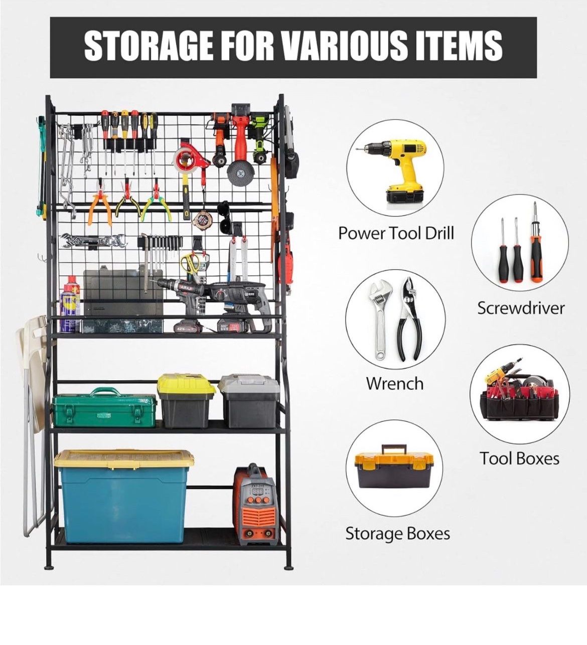 Mythinglogic Alloy Steel Tool Storage Organizer,Heavy Duty Tool Holder for Power Tool, Drill, Screwdriver, Wrench, Storage Shelf for Toolbox, Tool Che