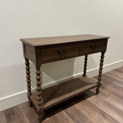 2-Drawer Brown Wood Rectangle Console Table