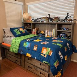 Bed Twin With  Drawers,  Bookshelf And Storage!