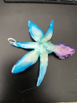 Real Orchid in Resin Pendant - Blue & Purple Flower, 3 in.