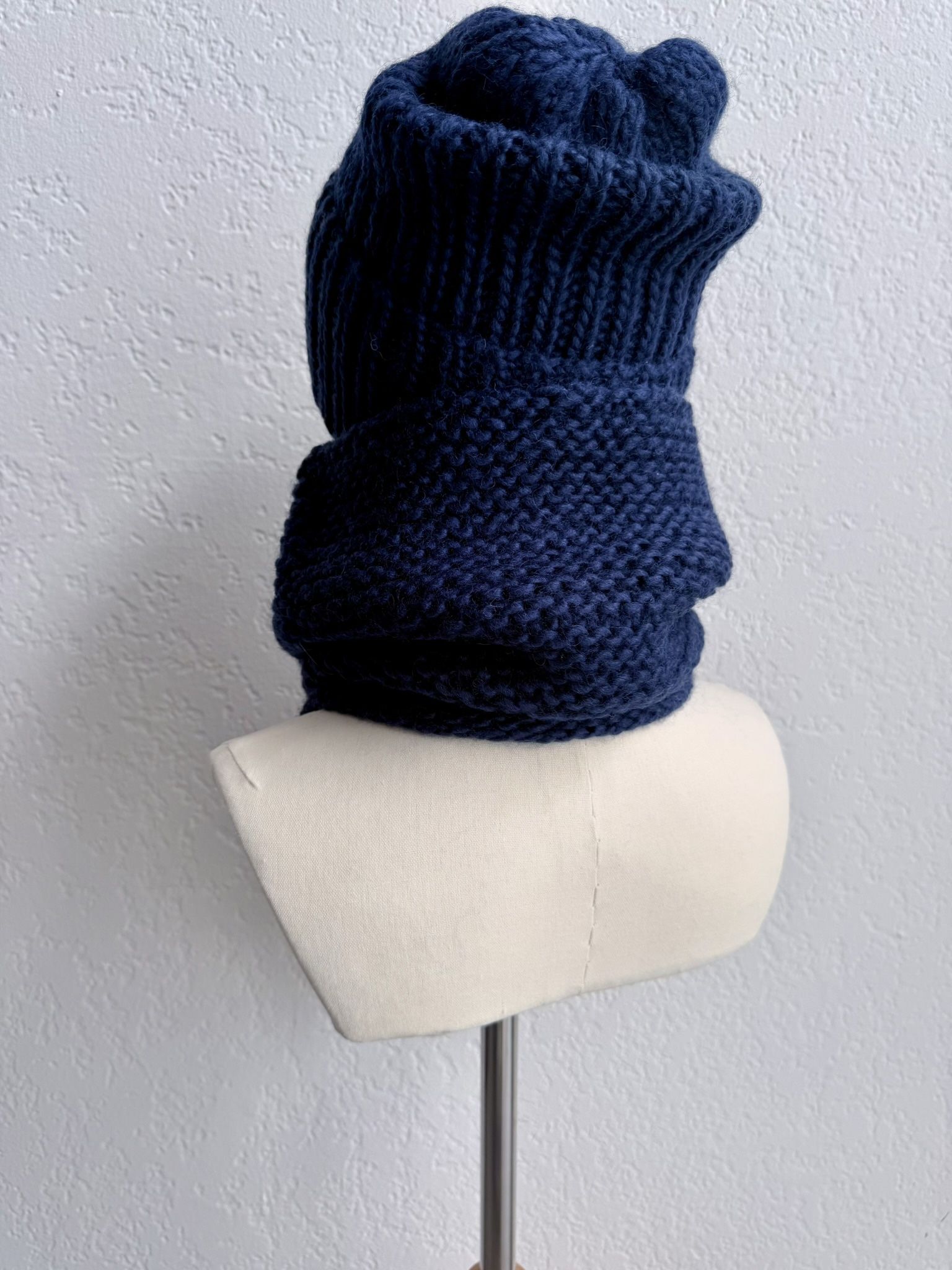 Handmade Knitted Hat + Snood Set — Thick Knit, Cozy Winter Outfity (Blue) RIBBED NECK WARMER SOFT SNOOD – Ocean Blue - Yellow Yarny Yak main image 4