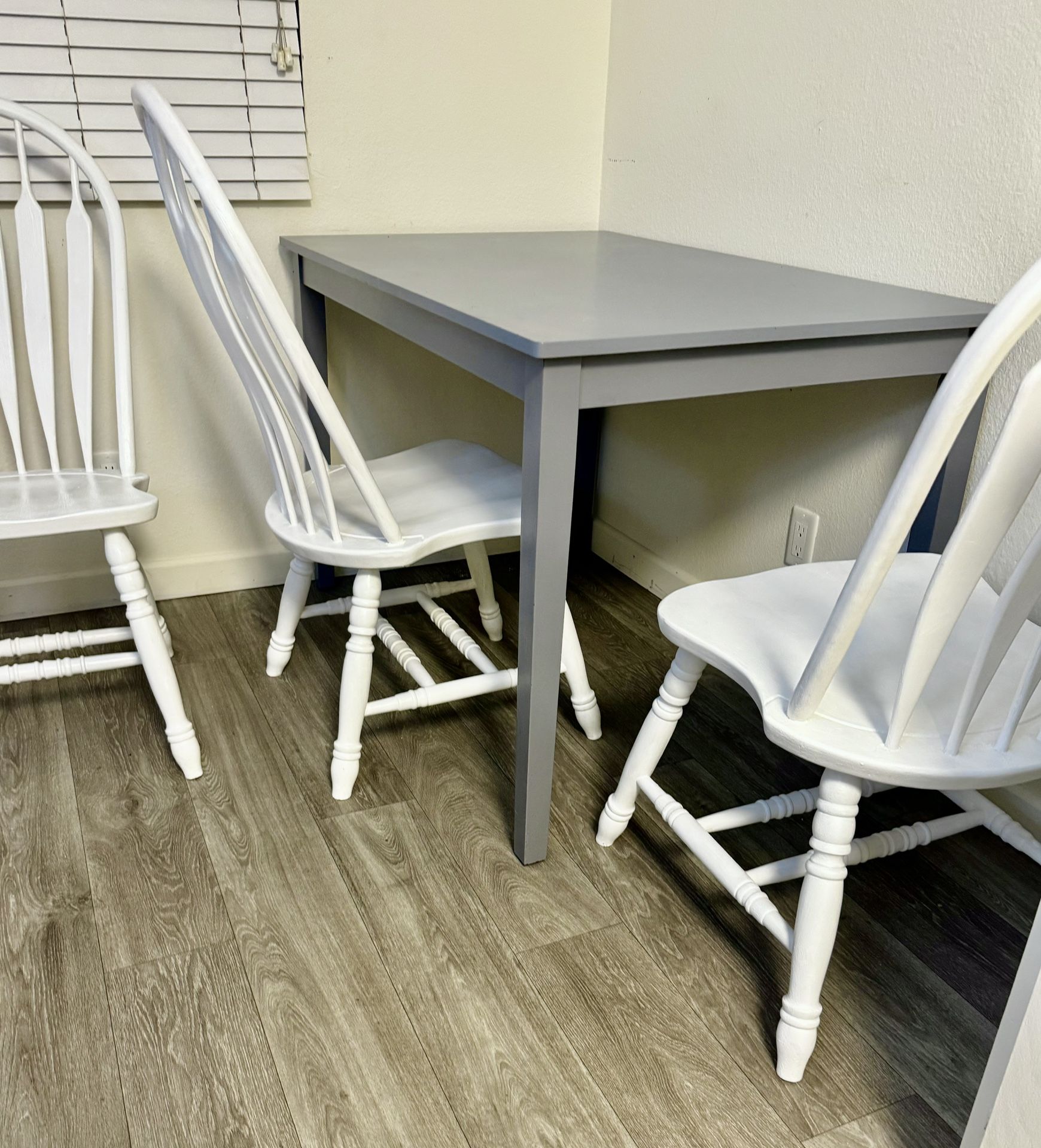 nice grey table and For White Farmhouse Chairs
