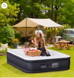 Queen with Built in Pump, 18" Elevated Inflatable Blow Up Mattress with Self-Inflation/Deflation, Soft Flocked Top Air Bed for Guest, Home,Camping, Co