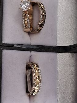 Three ring set, 14k, 7.6g, yellow gold/white stones, size:11