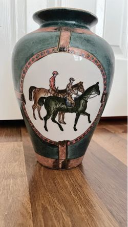Vintage WBI Porcelain Chinese Vase Horse Bridle Jockey Racing Equestrian