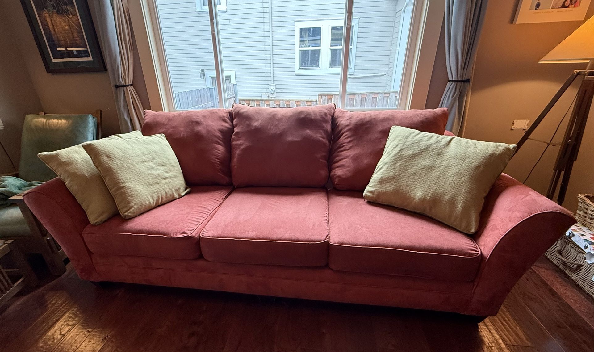 Red Dania Couch + 3 Pillows – $120 (NE Portland)