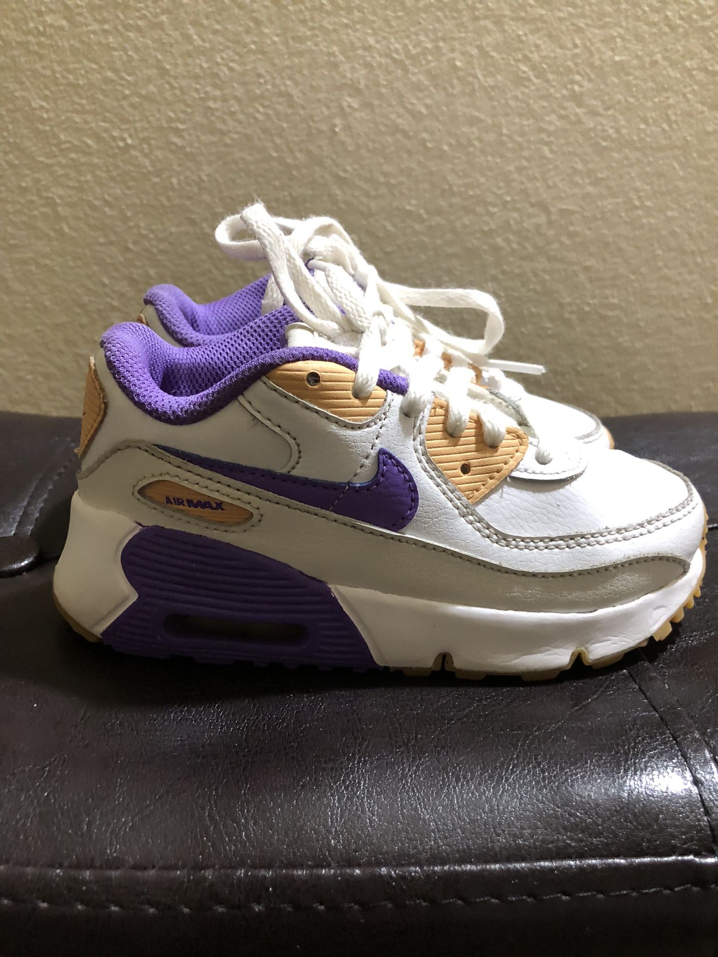 Nike Air Max 90 Leather “White Action Grape” Toddler Size 10C