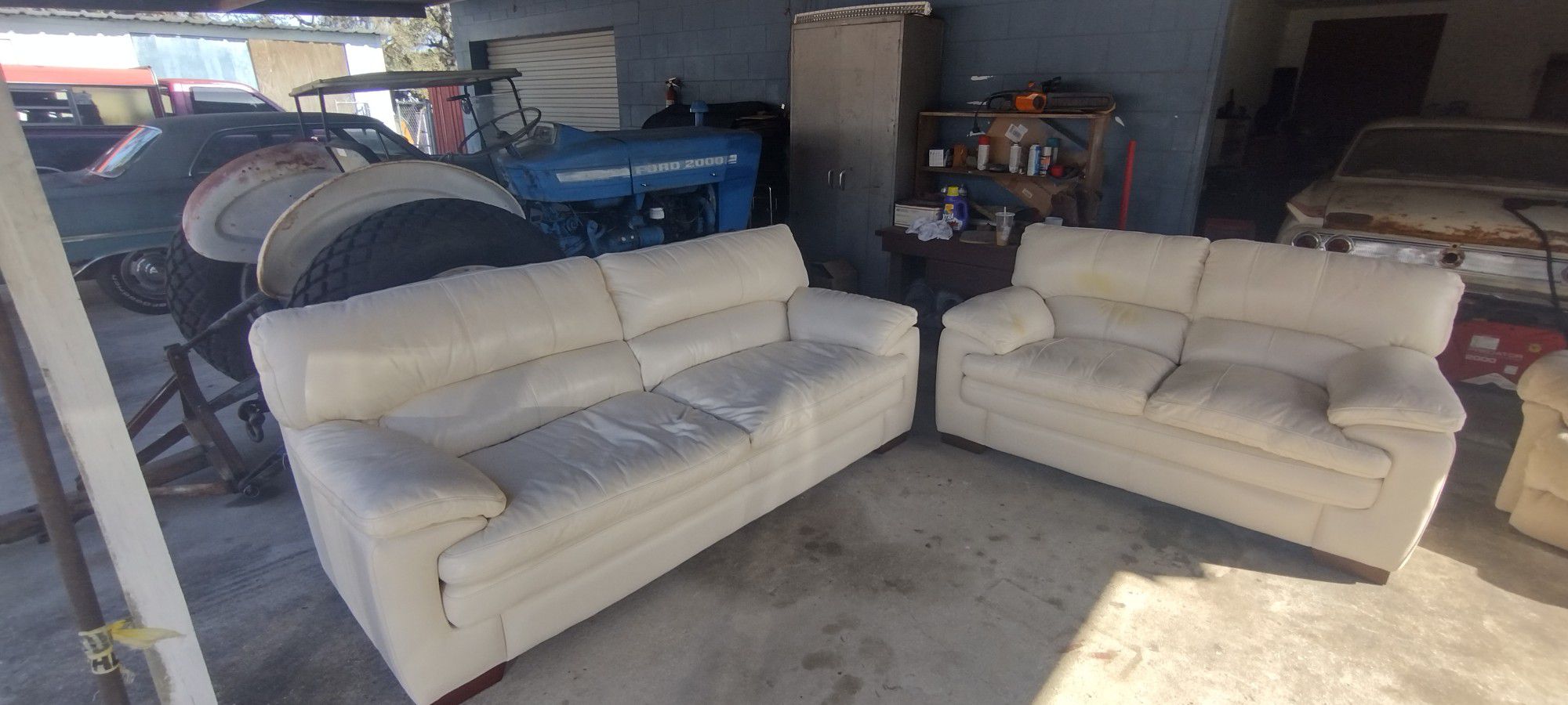 La-z-boy Real Leather White Sofa And Loveseat 