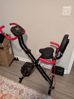 Pooboo Foldable Exercise Bike with Resistance Bands