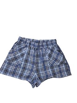 Rue 21 blue plaid hi-waistvshorts with elastic waistband and pockets, L. EUC.