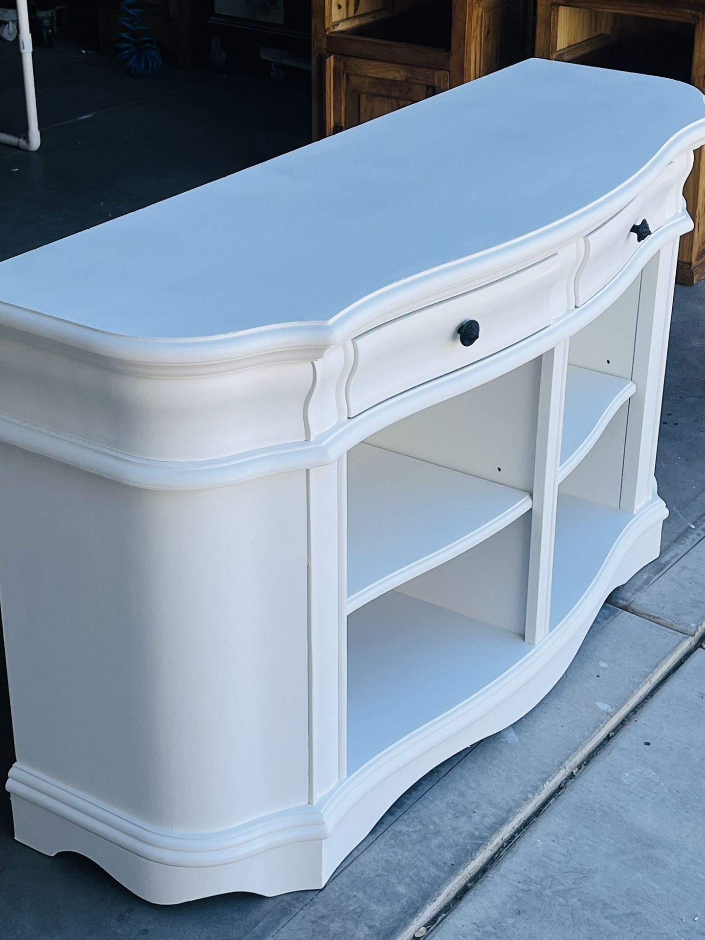 SOLID OAK SHABBY CHIC CONSOLE, BOOKCASE, ENTRY TABLE OR DISPLAY CASE