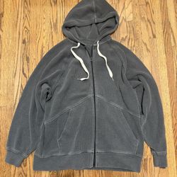 Aerie Wonder Full Textured Full Zip Hoodie in Smoked Grey Size Small