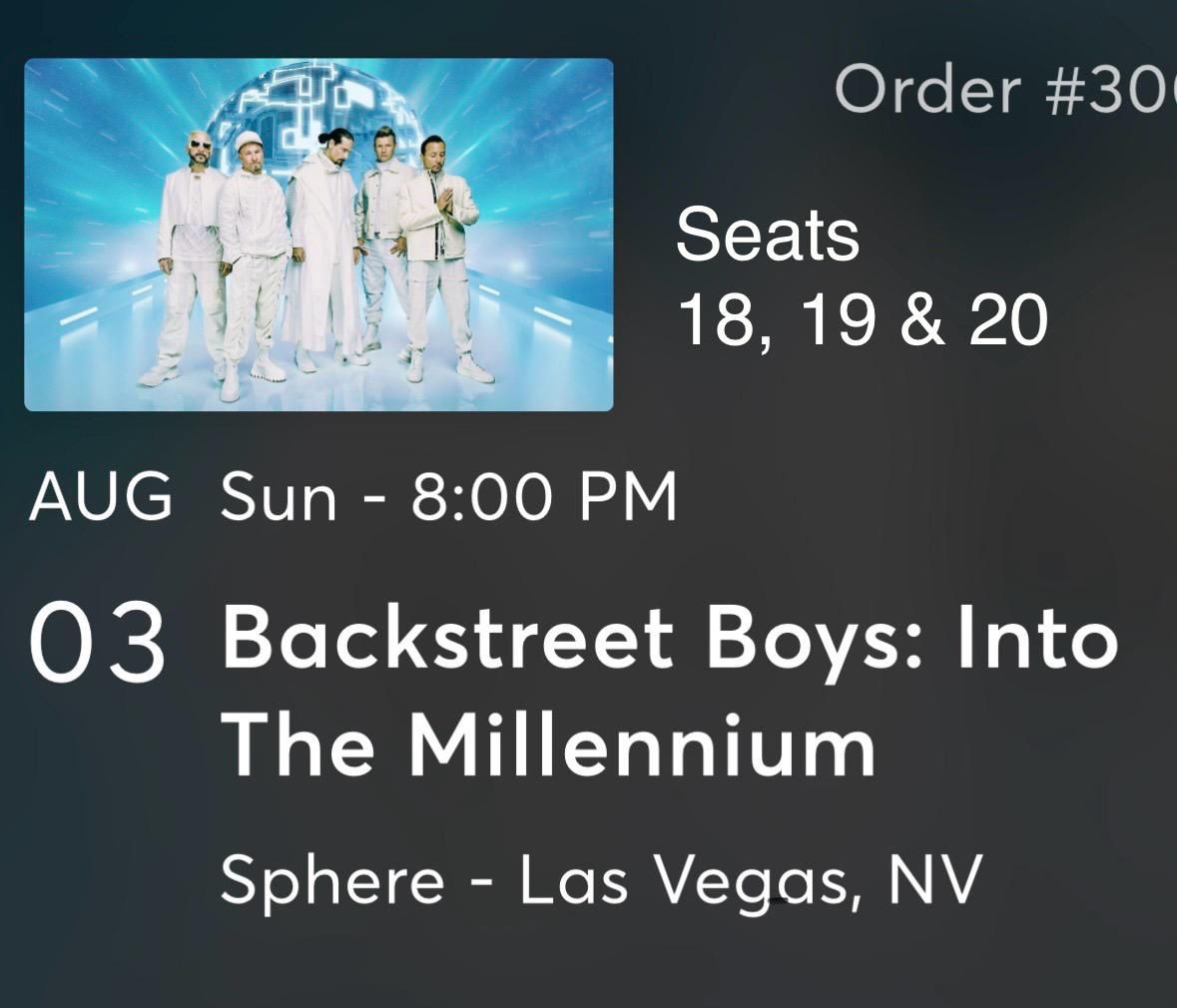 Backstreet Boys BSB Sphere Las Vegas Concert 3x Tickets