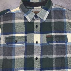 2 Orvis Flannel Size Large Shirt Tartan Plaid Blue Green Button Up Heavyweight Qty 2 - $30 Each 🐟🐟