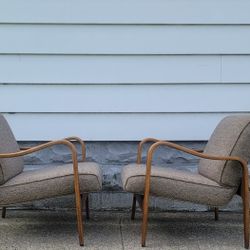 Pair Mid Century Danish Modern Sculpted Lounge Chairs 