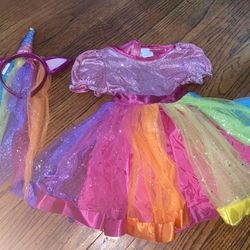 Kids' Rainbow Unicorn Halloween Costume Dress with Headpiece 2T-3T