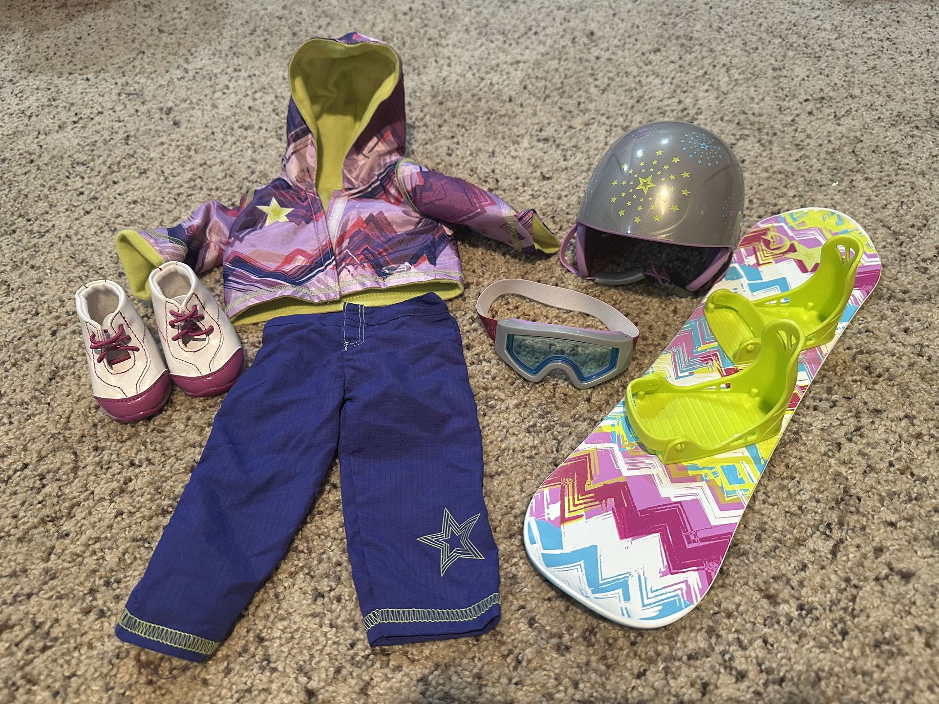 American Girl Snowboard Helmet Goggles Boots Star Of The Slopes Jacket Pants Set